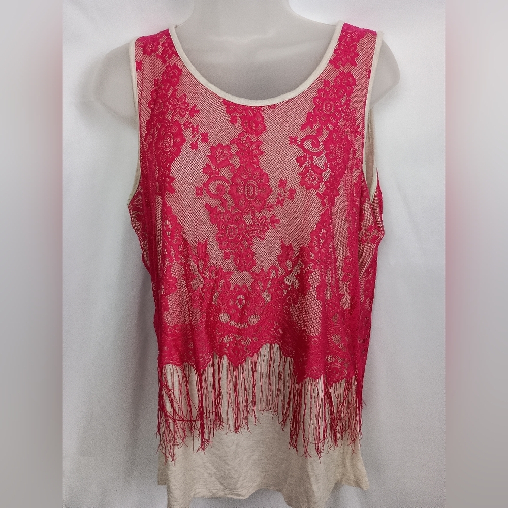 Cowgirl Barbiecore Pink Vacation L Travel Festive Lace Summer Sleeveless Top